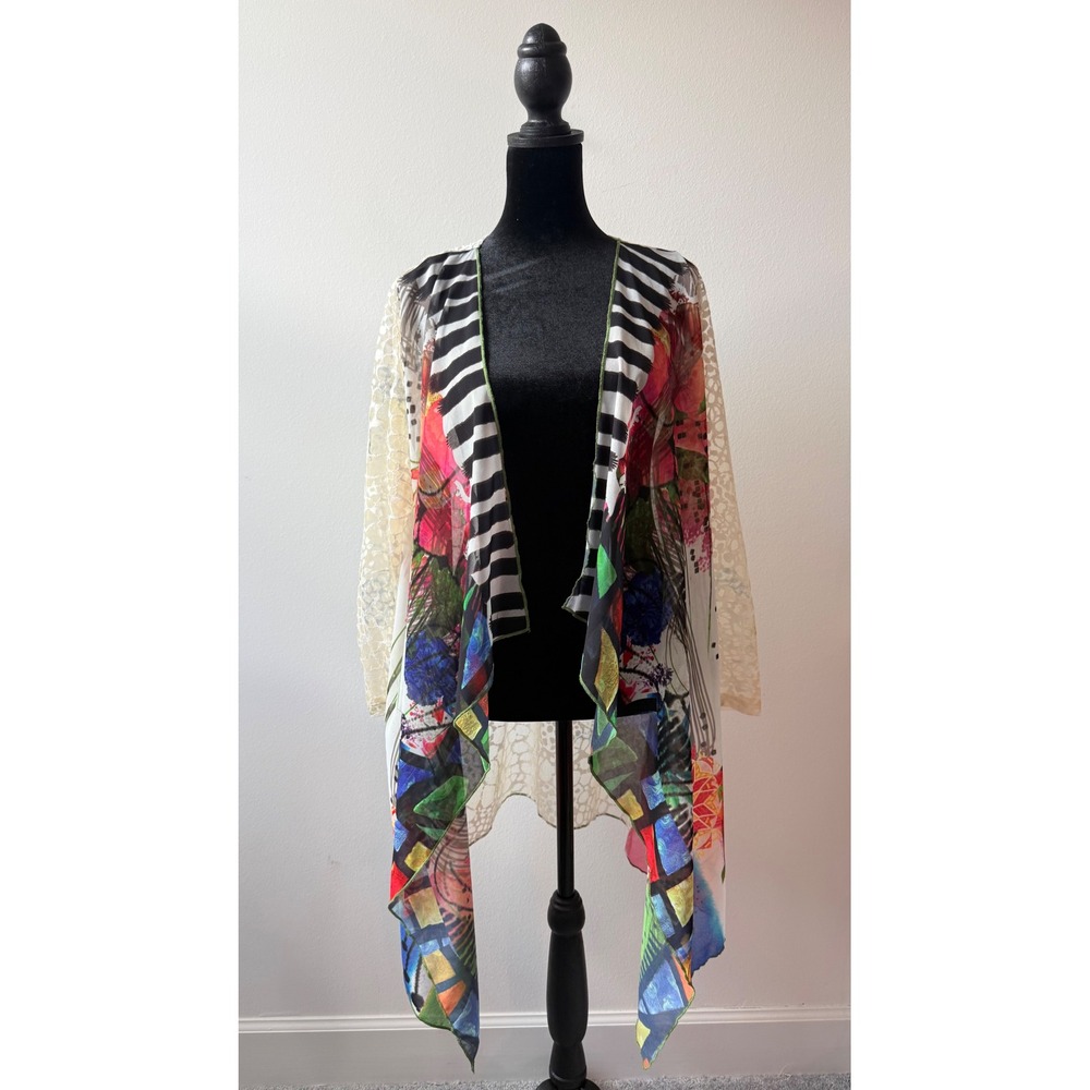 Vintage Concept Womens Multi Color Lace Mixed Print Open Front Cardigan Large
